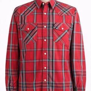 Levi’s Red Plaid Western Pearl Snap Shirt Small